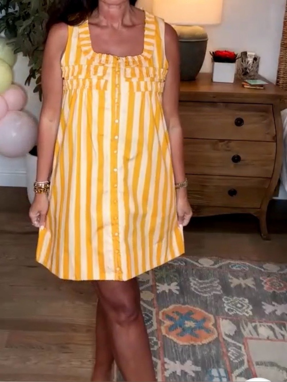 Entro Yellow Stripe Sleeveless Button-Front Summer Dress in size medium